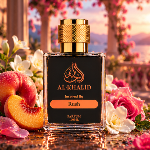 Luxury Gµčči-Rush perfume bottle from Al Khalid Perfumes, featuring elegant design and sophisticated fragrance presentation.