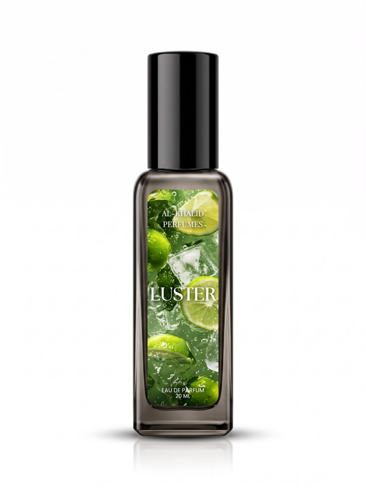 A 30 ml bottle of Alor Wild Perfumes 'Luster' eau de parfum, featuring a black cap and a label with a green lime and ice design, set against a plain white background.