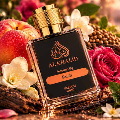 Al Khalid Perfumes Gµčči-Rush luxury perfume bottle with elegant design and branding, showcasing the premium fragrance packaging.