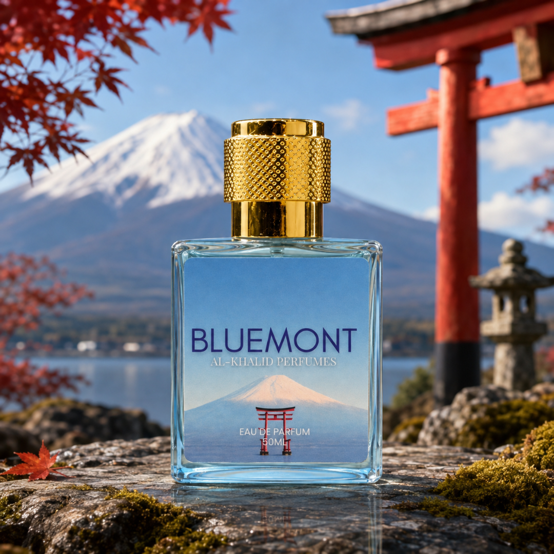 AL-KHALID PERFUMES BLUEMONT Eau de Parfum for Men, elegant bottle with sleek design and masculine fragrance presentation.