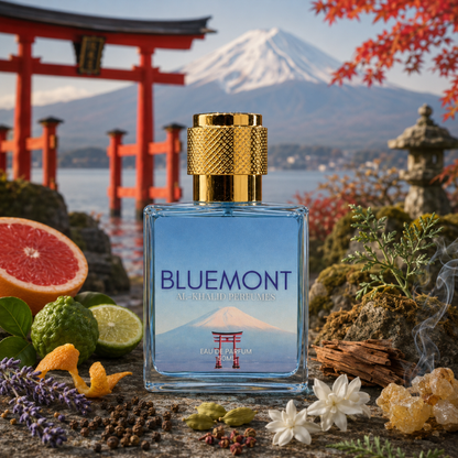 AL-KHALID PERFUMES BLUEMONT Eau de Parfum for Men, elegant glass bottle with sleek design and modern fragrance presentation.