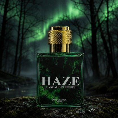 AL-KHALID PERFUMES HAZE women's perfume bottle featuring French cognac vanilla and tonka bean fragrance.