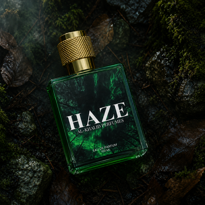 AL-KHALID PERFUMES HAZE women's perfume bottle with French cognac vanilla and tonka bean fragrance, elegant and luxurious design