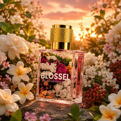 BLOSSEL women's perfume by AL-KHALID PERFUMES featuring floral gardenia and jasmine fragrance in an elegant bottle