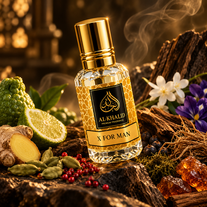 Al Khalid X For Man Attar Oil by Clive Christian inspired luxury perfume, featuring elegant glass bottle and aromatic fragrance.